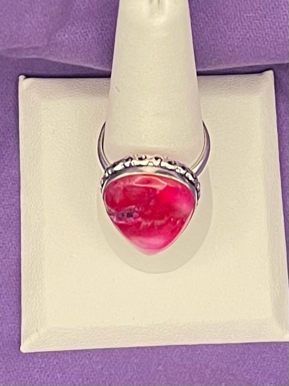 Vintage NWOT .925 SS Pink Agate statement ring size 9 …. 6.84 g - Picture 3 of 10